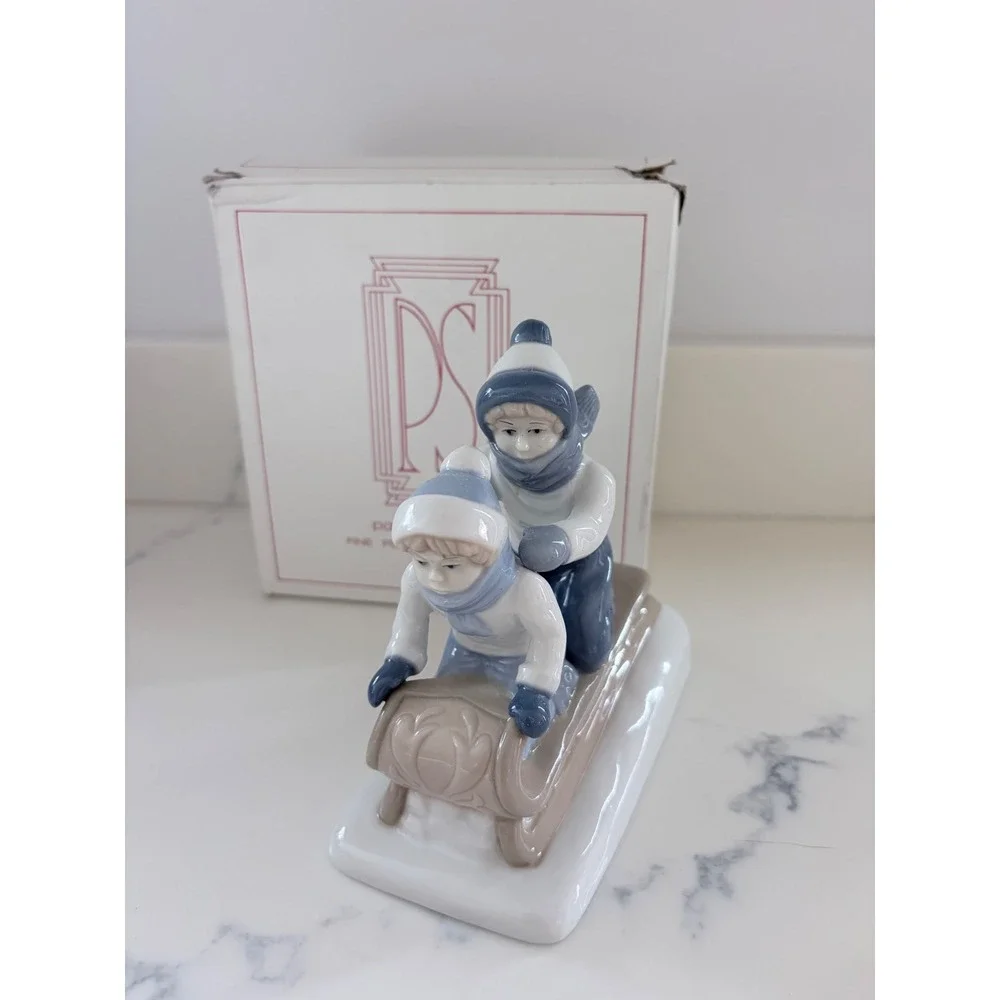 Paul Sebastian Fine‎ Porcelain Children on Sled Figurine 1594 Mexico with Box